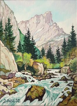 Združena potoka (Akryl-platno 40x30 - 2023) Jožef Anžič